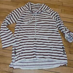 Simply Noelle Striped Pullover Hoodie‎ Tunic Top Bell Sleeve Buttons S/M